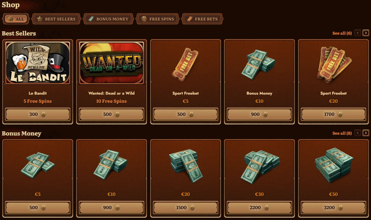 Wild Robin Casino Bonus Shop
