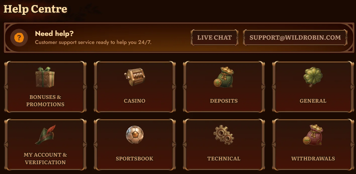 Wild Robin Casino Help and Support